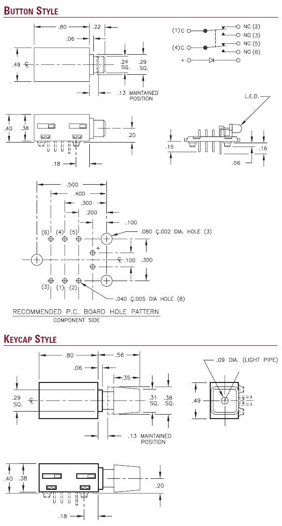 Interruptores tipo botão de pressão Série 39-4 / 39-5