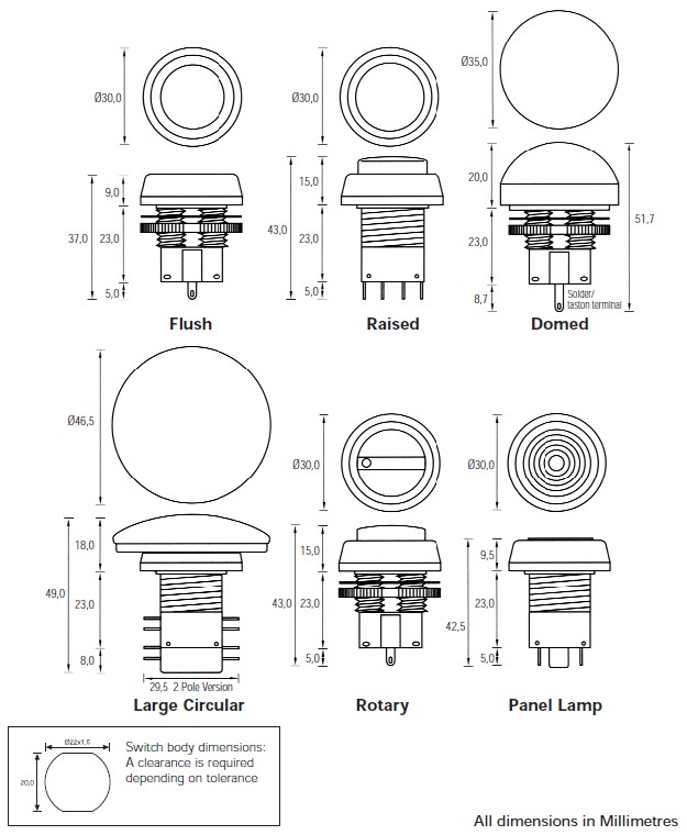 Interruptores tipo botão de pressão Série 76-94